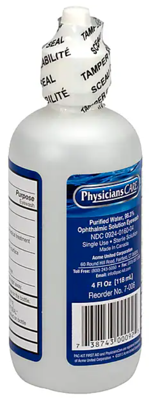 EYEWASH SOLUTION, PHYSICIANSCARE, SOLUTION REFILL, 4 OZ. MAIN